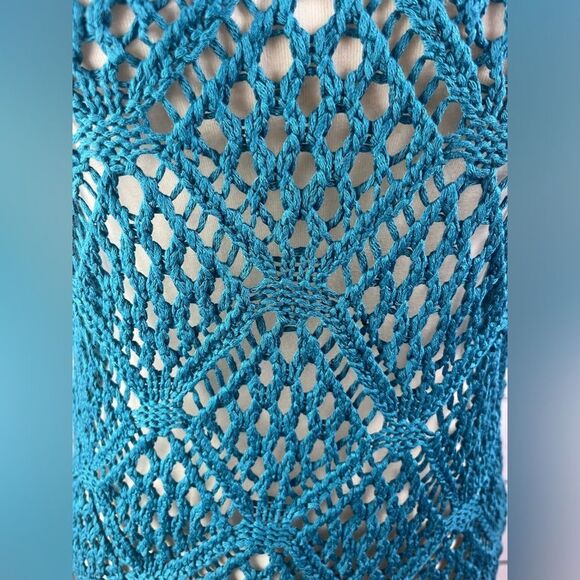 Women’s Teal Sweater Open Knit Tank Blouse - Picture 5 of 6